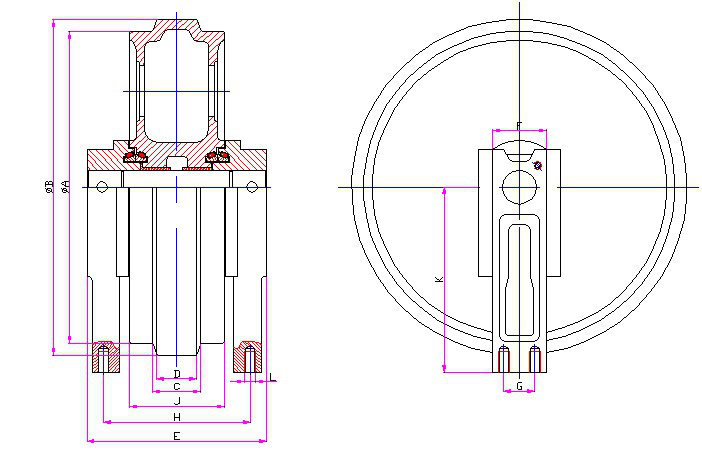 Hyundai R290 excavator undercarriage front idler assembly